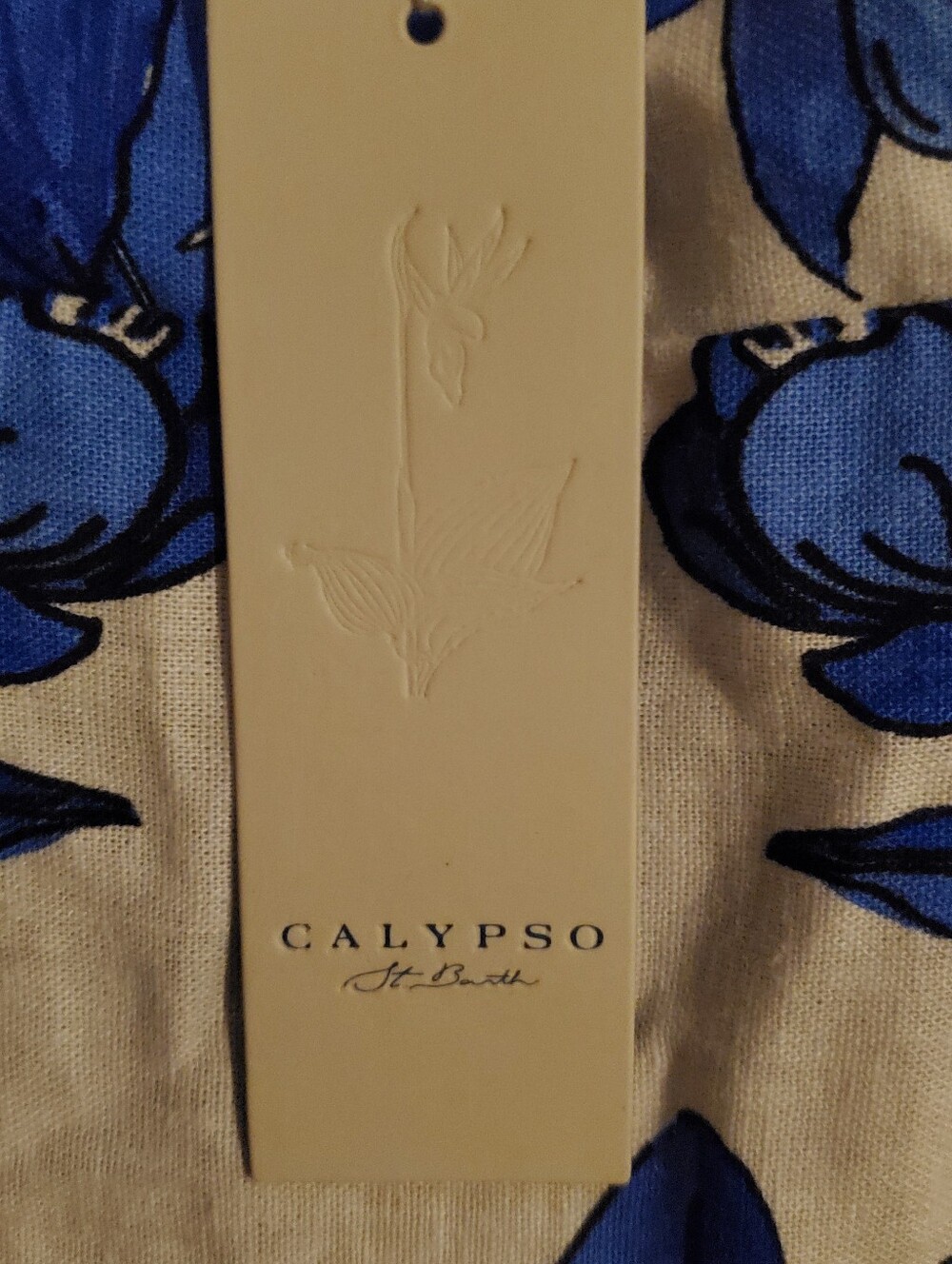 NWT Calypso St. Barth Linen Blend Smocked Back Midi Dress, XL, White & Blue - Picture 6 of 6